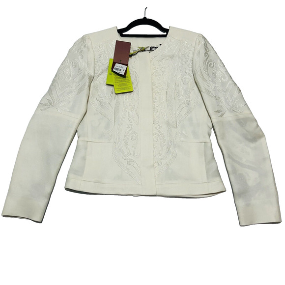 ETRO 44 US/8 Milano Jacket White Silk Lined embroidered Button Front NWT $3550 - Picture 1 of 9